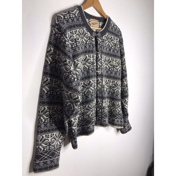 Vintage Woolrich Cardigan Sweater Women's Large Nordic Fair Isle Metal Clasps - Picture 2 of 10